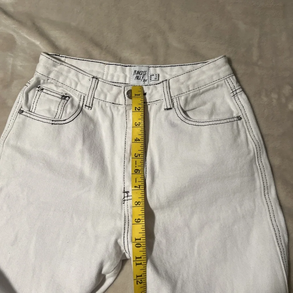 Princess Polly White Jeans Women's 4 Straight Leg Raw Hem Contrast Stitch Denim